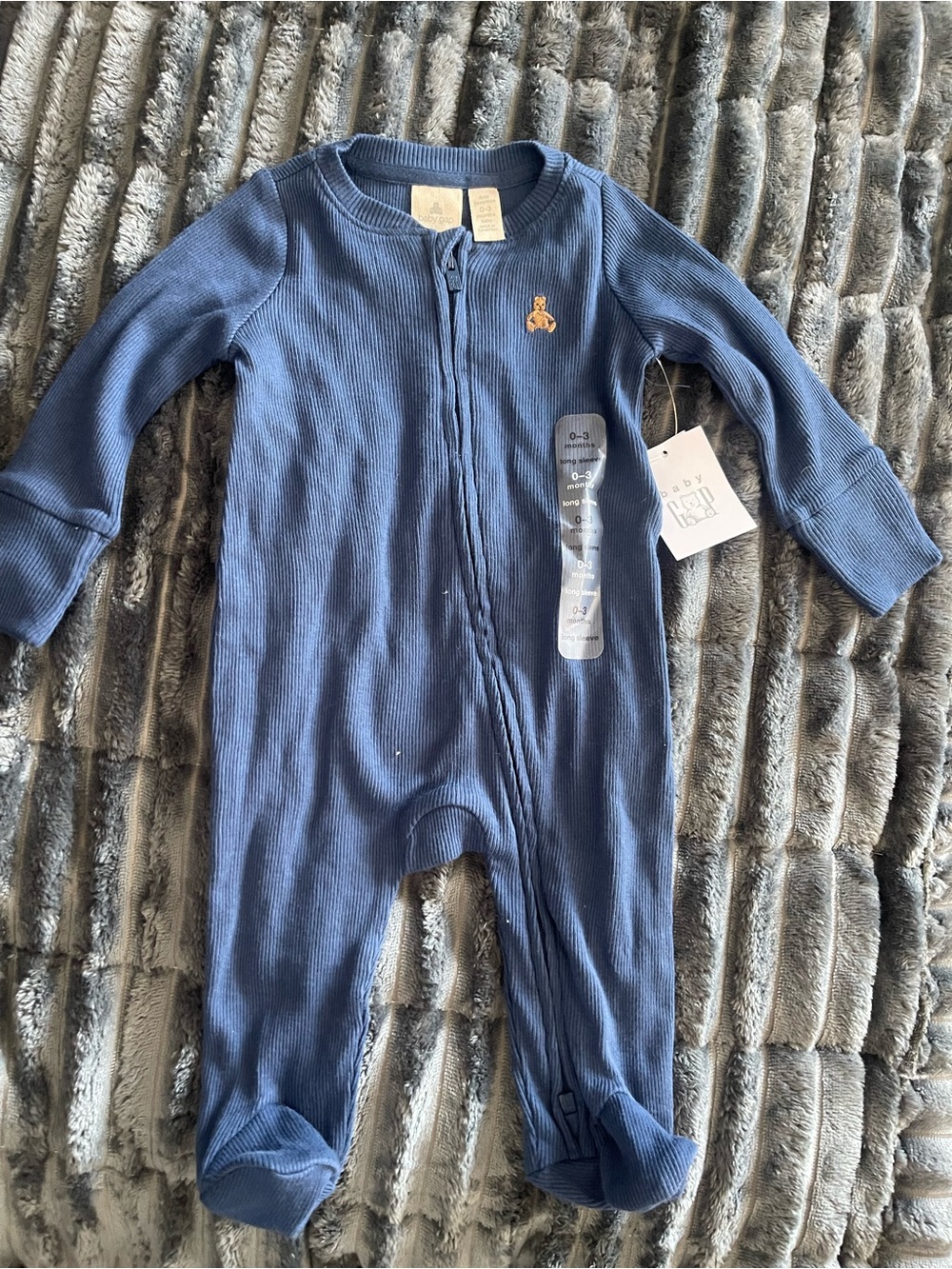 GAP Navy Blue Ribbed Zipper Footed Baby Pajamas with Small Embroidered Logo